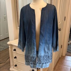 NWT CHICOS ROYAL DIP DYE DENIM DUSTER SZ 2